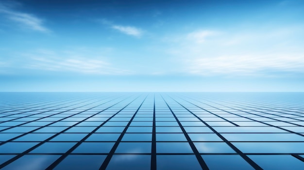 A blue sky with clouds and a white grid.