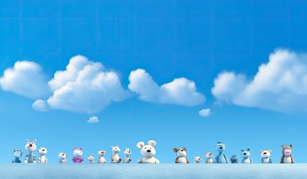 A blue sky with clouds and a white mouse and a dog