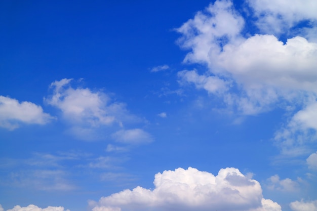 Blue Sky with Floating Pure White Cumulus Clouds