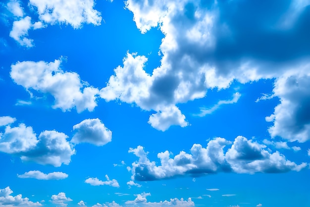 Blue sky with fluffy white clouds background wallpaper