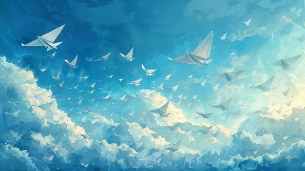 Blue sky with paper planes