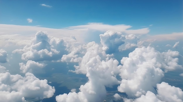 특정 구름이있는 푸른 하늘 구름 위로보기여름 푸른 하늘 구름 경사 밝은 흰색 설립 AI 생성