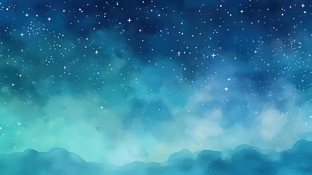 A blue sky with stars watercolor background