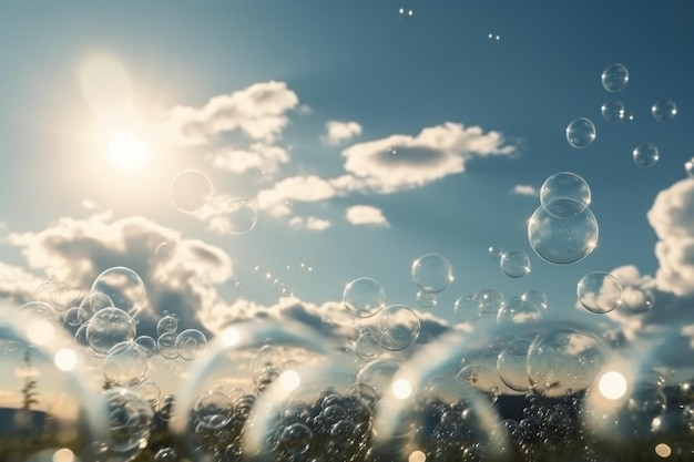 A blue sky with the sun shining through the clouds