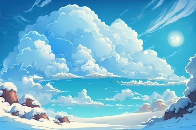 Blue sky with white clouds Background of azure heaven and icy winter clouds