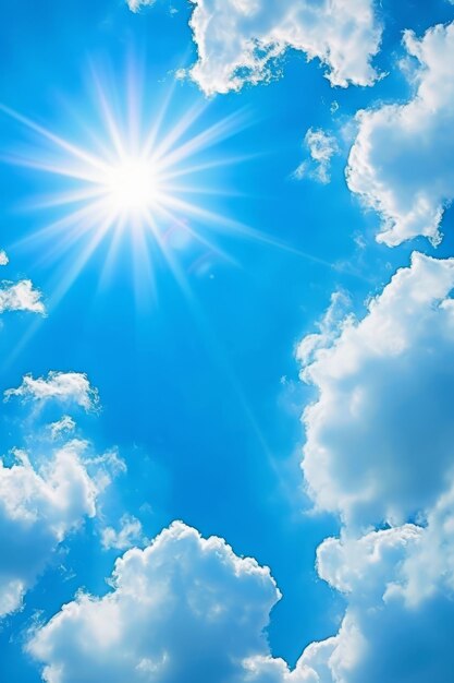 Blue sky with white clouds and bright shining sun