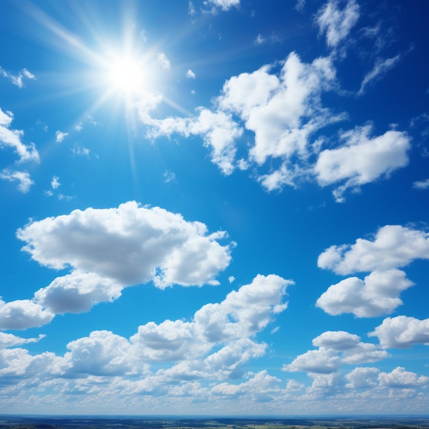 Blue sky with white clouds and bright sun