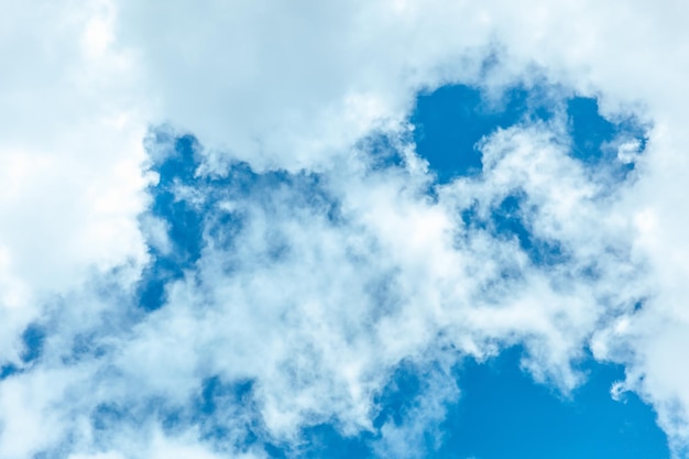 Blue sky with white clouds closeup