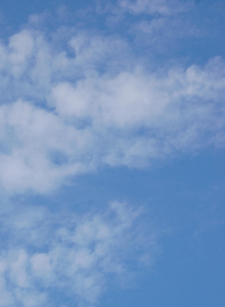 A blue sky with white clouds and a kite