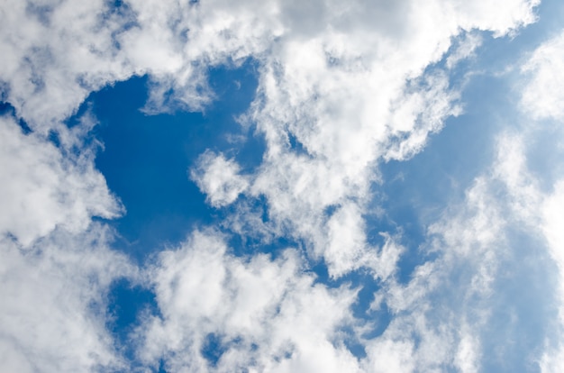 Blue sky with white clouds. Photo of the sky in sunny day.