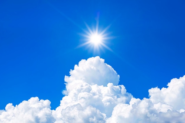 Blue sky with white clouds and sun