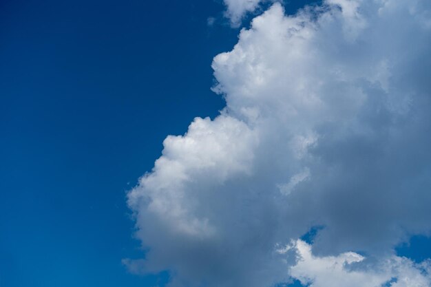 Blue Sky with White Clouds Sunny Cloudy Sky Texture Background Fluffy Clouds Pattern Sunny Cumulus in Blue Air with Copy Space for Text