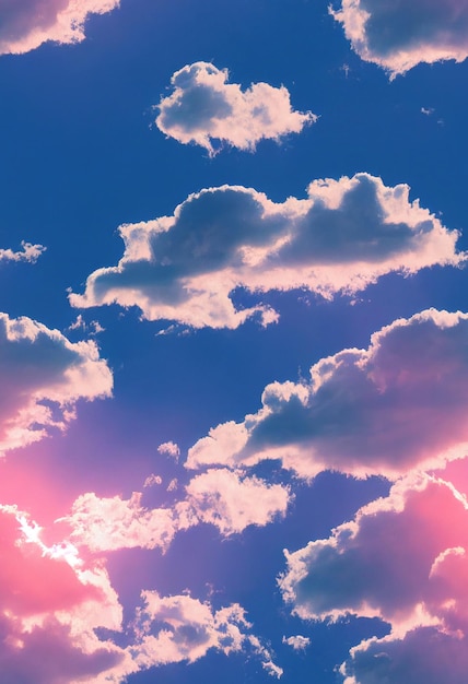 Blue sky with white clouds with sun shining through 3d illustrated