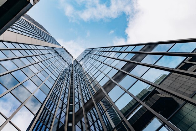 Blue skyscraper facade office buildings modern glass silhouettes