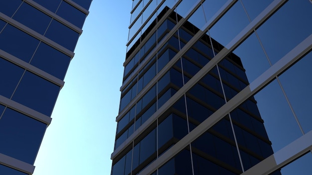 Blue skyscraper glass mirror of the facade of buildings d render of a skyscraper modern architecture