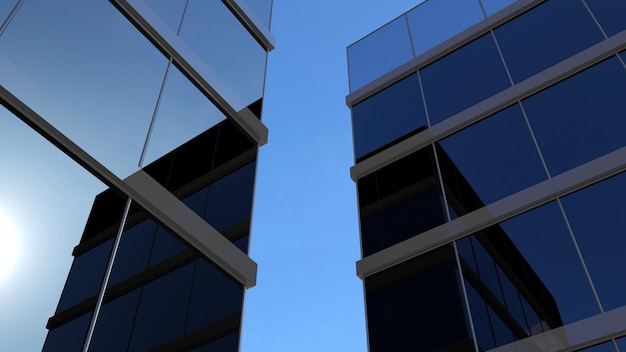 Blue skyscraper glass mirror of the facade of buildings d render of a skyscraper modern architecture