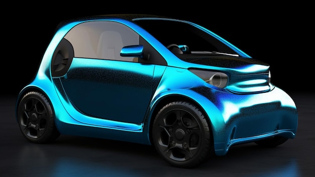 A blue smart car is shown in this image.