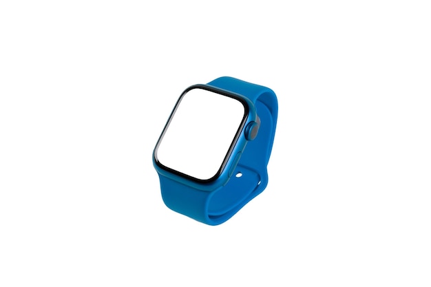 blue smart watch isolated on white background blanc screen mockup