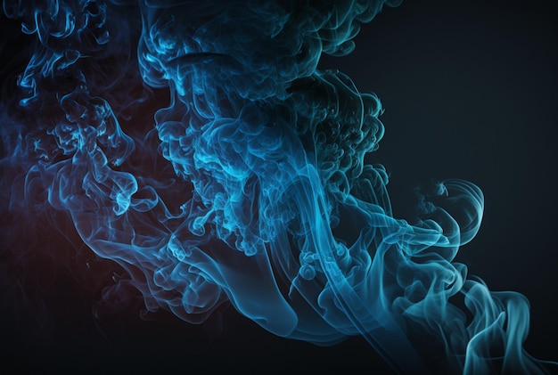 Blue smoke background on dark background generative ai