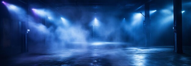 Foto nuvola di fumo bomba blu in un hangar vuoto deserto foto di alta qualità