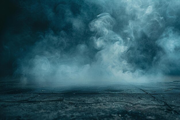 A blue smoke filled area with a fire hydrant in the middle of it and a dark sky in the background