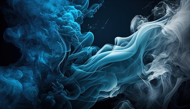 A blue smoke is in the air against a black background