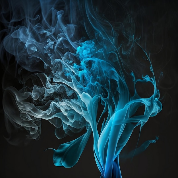 A blue smoke is shown against a black background.