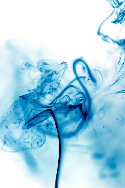 Blue smoke movement on white background.