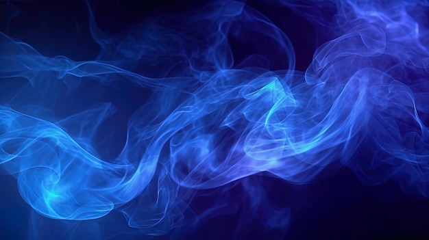Blue smoke texture on dark background abstract magic swirl of steam generative AI