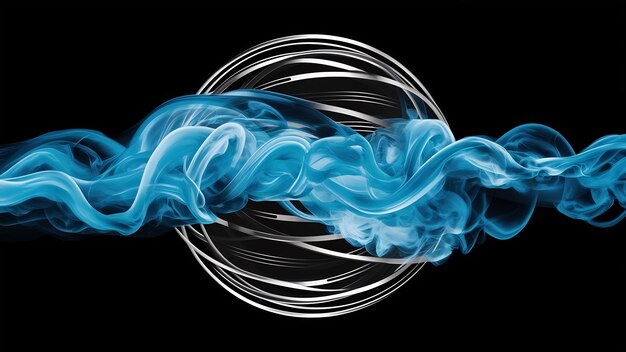 Blue smoke waves on black background