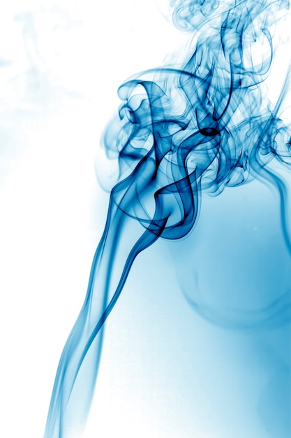 Blue smoke on white background.