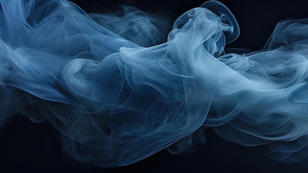 a blue smoke with white clouds on black background photo in the style of ethereal