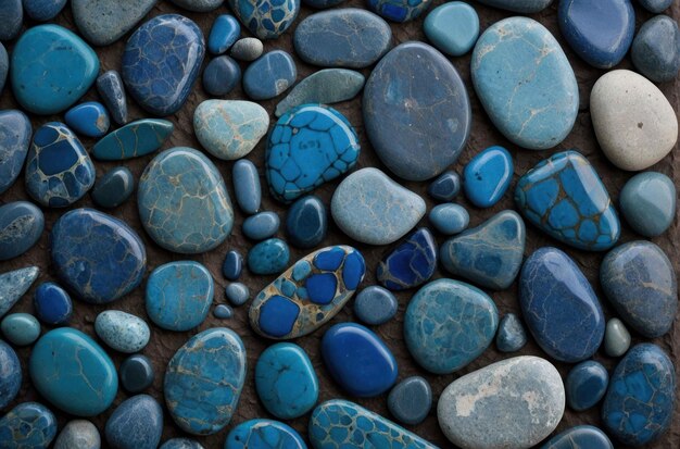 Photo blue smooth pebbles texture