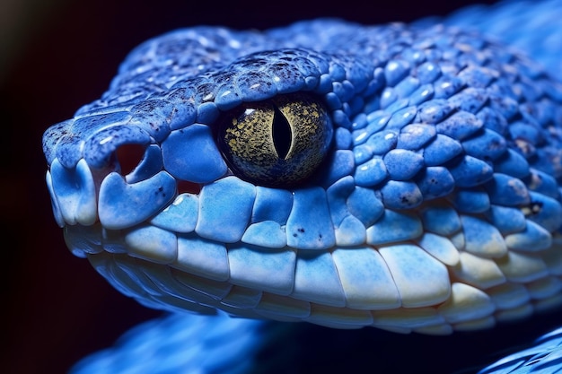 Blue snake with a black background
