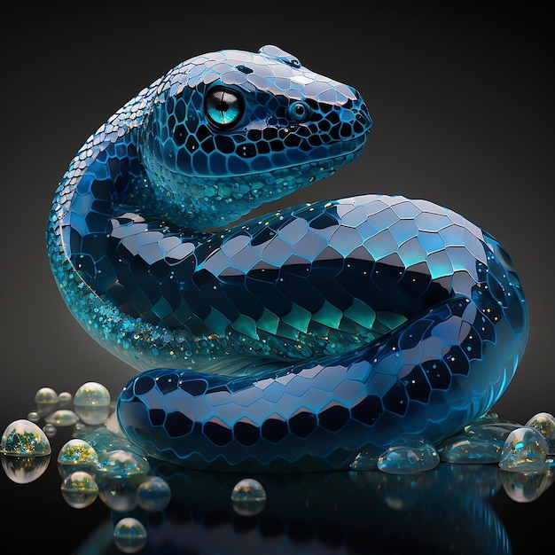 A blue snake with a pattern of blue and black on it