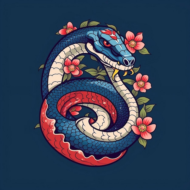 A blue snake with a red and blue snake on it