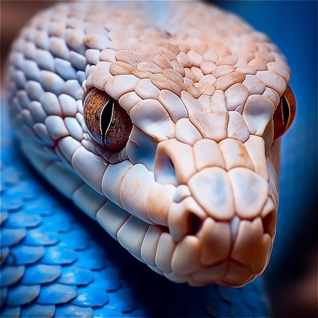 A blue snake with a red eye