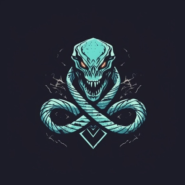 Foto un serpente blu con una testa di serpente e due spade incrociate generativo ai