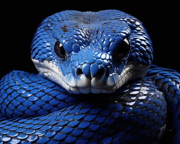 a blue snake with a white patch on its face