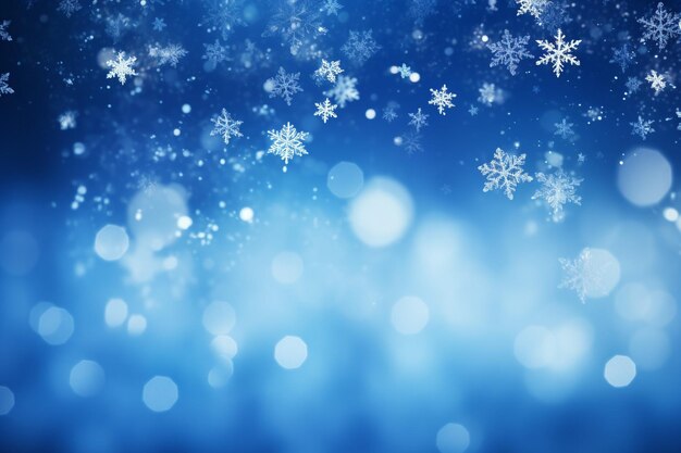 Blue snowfall bokeh background abstract snowflake background on blurred abstract blue