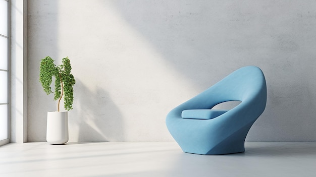 blue snuggle chair and stone in empty room