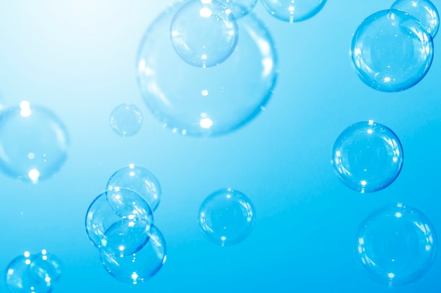 blue soap bubbles, natural background