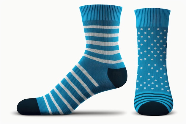 Синие носки с узором и полосой на белом фоне, созданные с помощью генеративного ИИ