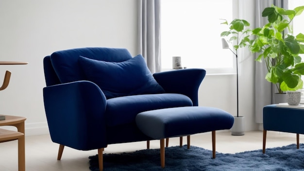 Photo a blue sofa in a living room