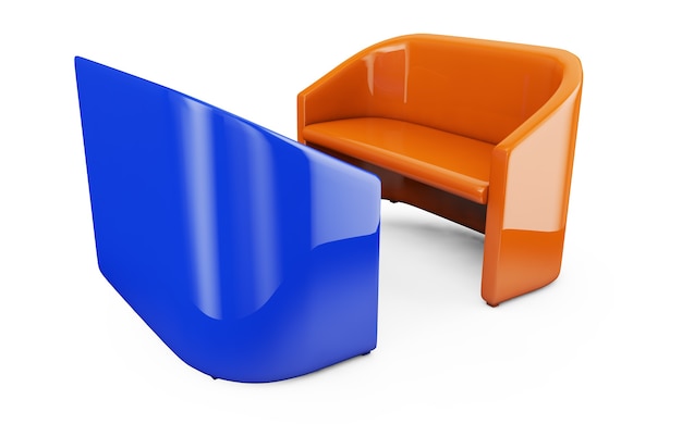 Фото Синий диван на белом фоне 3d визуализации