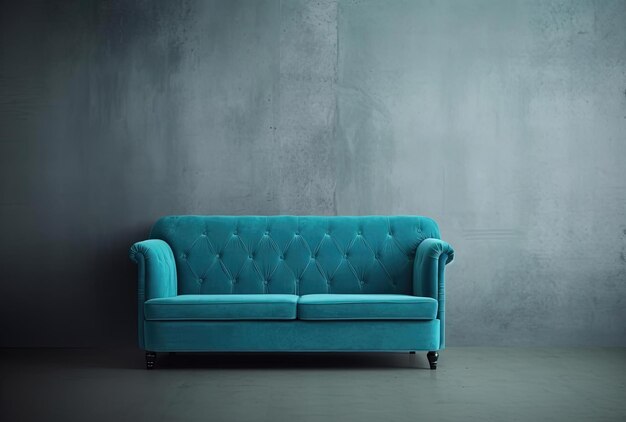 Photo a blue sofa sitting in a room in the style of teal