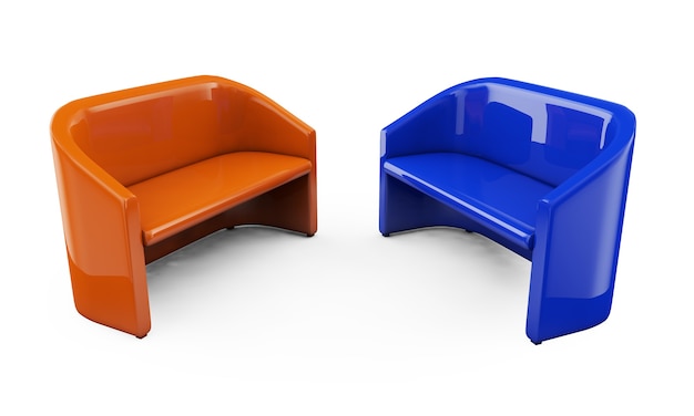 Blue sofa on white background 3d render