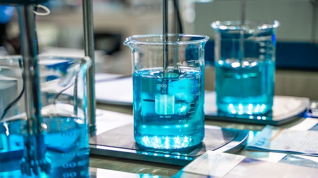 Photo blue solution in glass beaker