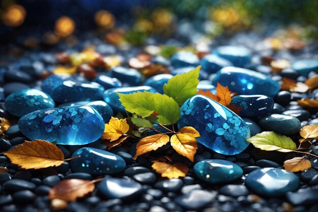 blue spa stones and leaves ai generative