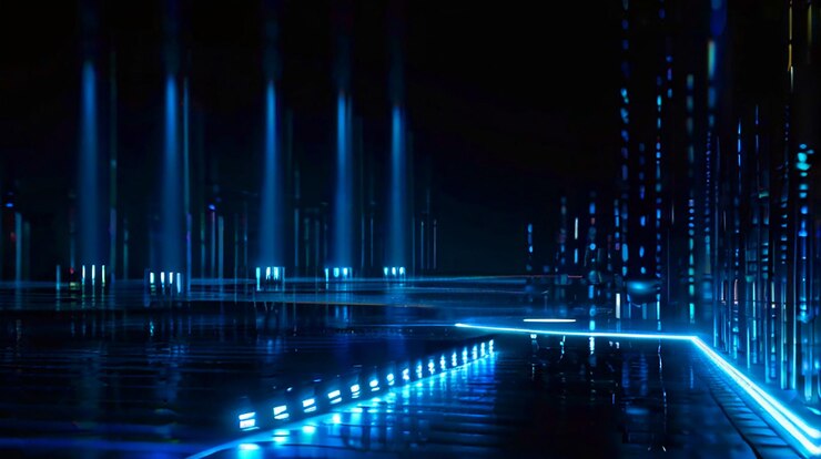 Photo blue spectrum lights with black background 8k resolution best for wide banner poster